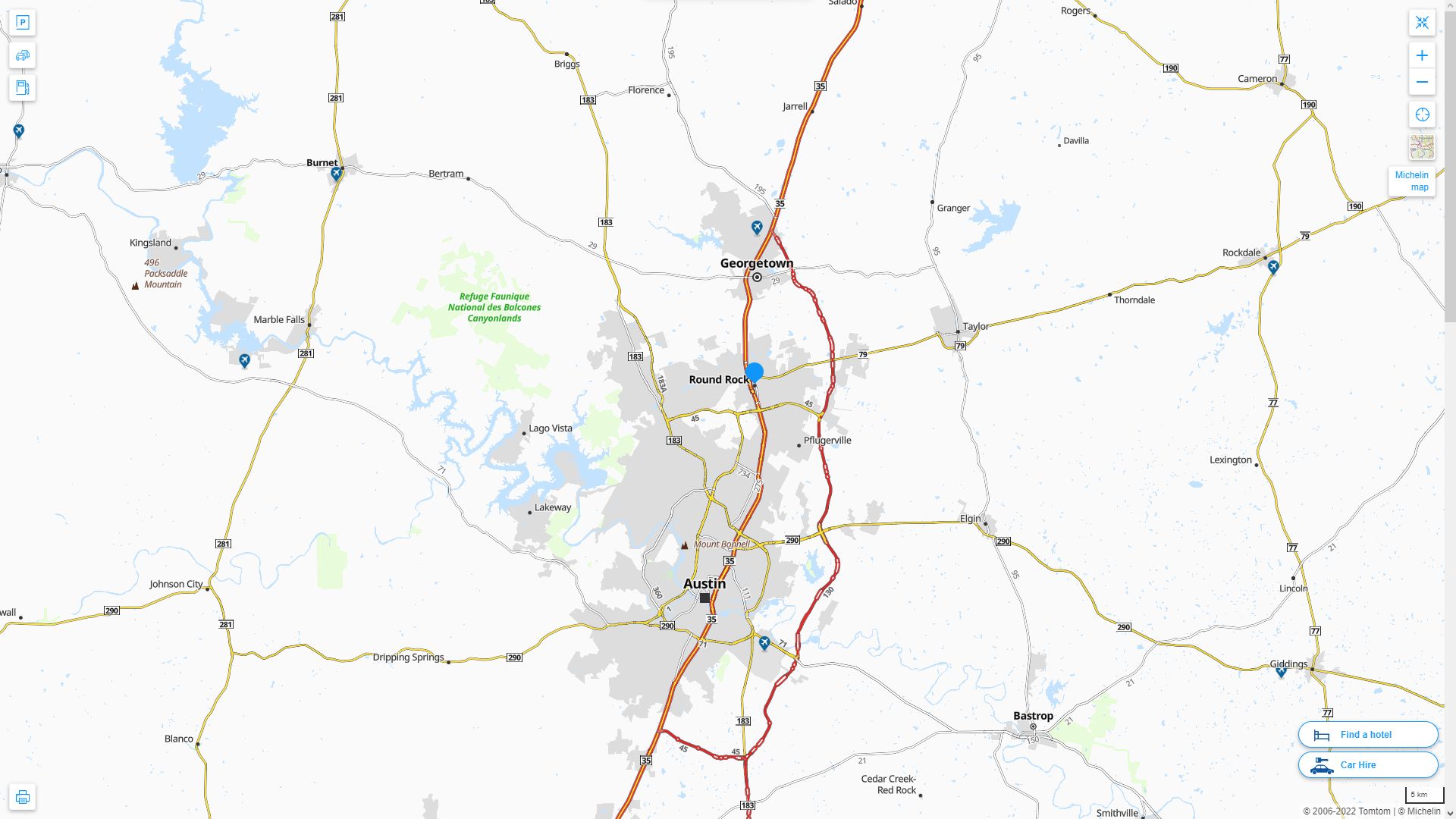 Round Rock Texas Highway and Road Map